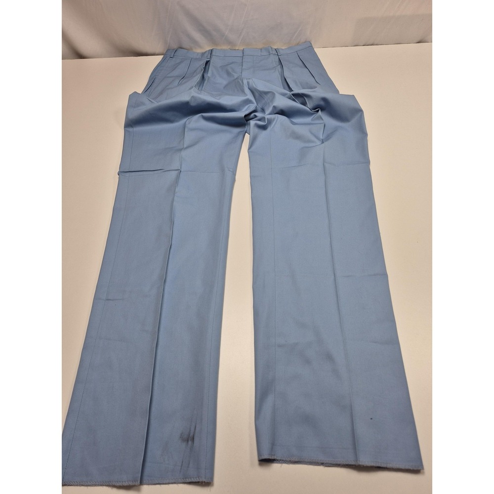Majer Dress Pants Mens 38x36 Blue Cotton Pleated Unhemmed USA NWT FLAW